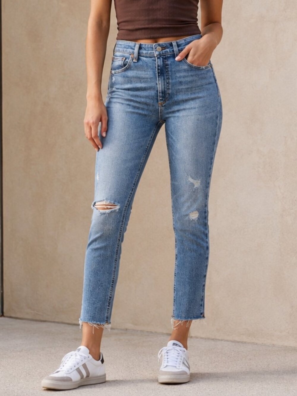 rag & bone Nina High Rise Ankle Skinny Jeans Horizon Distressed Raw Hem Size 29